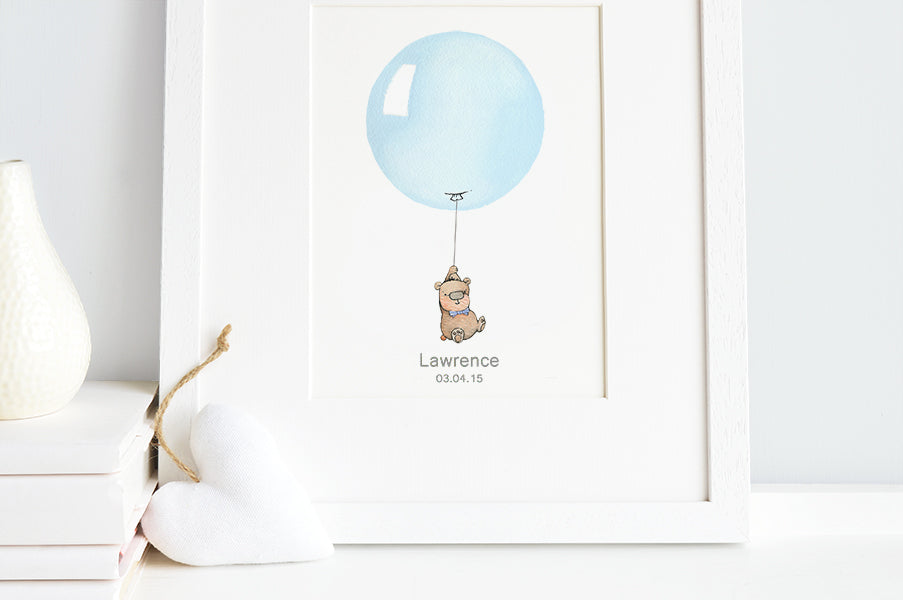 Pastel Blue Round Balloon Print for Baby Boy Gift